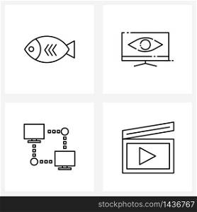 Set of 4 Simple Line Icons for Web and Print such as fishing; internet; travel; computer; film slate Vector Illustration