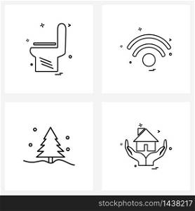 Set of 4 Simple Line Icons for Web and Print such as toilet; winters; wife; networking; home Vector Illustration