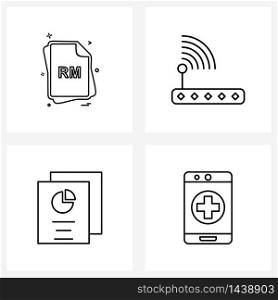 Set of 4 Simple Line Icons for Web and Print such as file, wireless, files, connection, business Vector Illustration