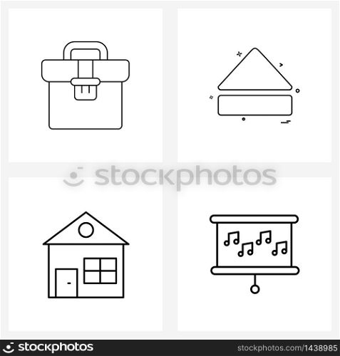 Set of 4 Simple Line Icons for Web and Print such as business, home, ui, eject, music Vector Illustration