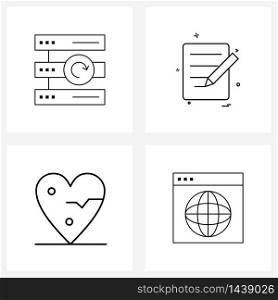 Set of 4 Simple Line Icons for Web and Print such as backup, fitness, restore, pencil , heart Vector Illustration