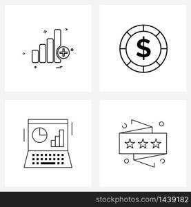Set of 4 Simple Line Icons for Web and Print such as ui, reporting, internet, money, evaluation Vector Illustration