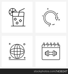 Set of 4 Simple Line Icons for Web and Print such as cook, ball, restaurant, direction, birthday Vector Illustration