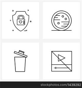 Set of 4 Simple Line Icons for Web and Print such as shield, delete, love, science, recycle Vector Illustration