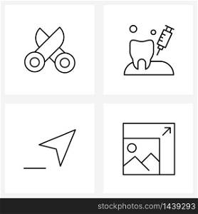 Set of 4 Simple Line Icons for Web and Print such as knit, click, sewing, dentistry, mouse Vector Illustration