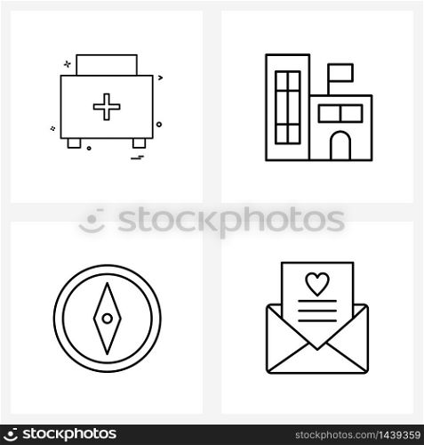 Set of 4 Simple Line Icons for Web and Print such as first aid, direction, first aid box, real, message Vector Illustration