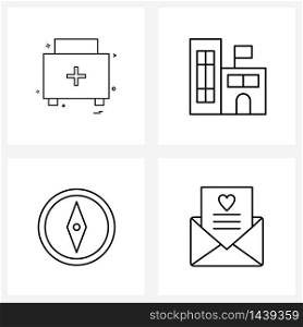 Set of 4 Simple Line Icons for Web and Print such as first aid, direction, first aid box, real, message Vector Illustration