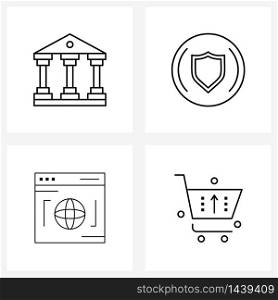 Set of 4 Simple Line Icons for Web and Print such as account, browser, building, protected, data Vector Illustration