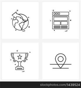 Set of 4 Simple Line Icons for Web and Print such as earth, star, globe, websites, trophy Vector Illustration