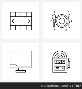 Set of 4 Simple Line Icons for Web and Print such as cells, devices, food , knife, monitor Vector Illustration