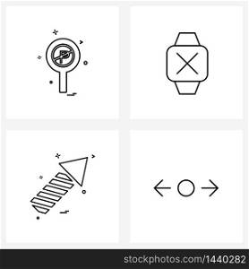 Set of 4 Simple Line Icons for Web and Print such as traffic, rocket, traffic board, watch, fireworks Vector Illustration