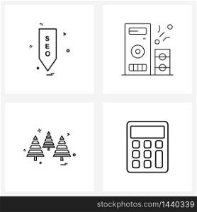 Set of 4 Simple Line Icons for Web and Print such as seo, speakers, tree, calculator Vector Illustration