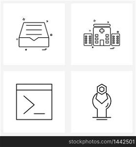 Set of 4 Simple Line Icons for Web and Print such as drop box, web page, download, health, codding Vector Illustration