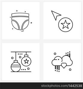Set of 4 Simple Line Icons for Web and Print such as clothes, bauble, cursor, stare, xmas Vector Illustration