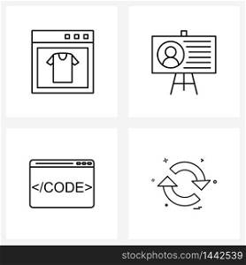 Set of 4 Simple Line Icons for Web and Print such as web, programming, shirt, user, user interface Vector Illustration