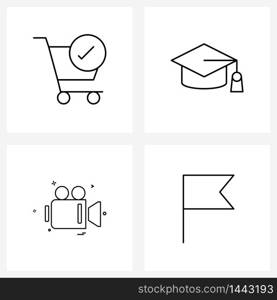Set of 4 Simple Line Icons for Web and Print such as shopping cart, camera , hat, education, photo Vector Illustration
