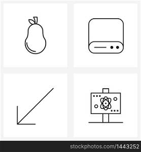 Set of 4 Simple Line Icons for Web and Print such as pear, left, cd, keyboard, board Vector Illustration