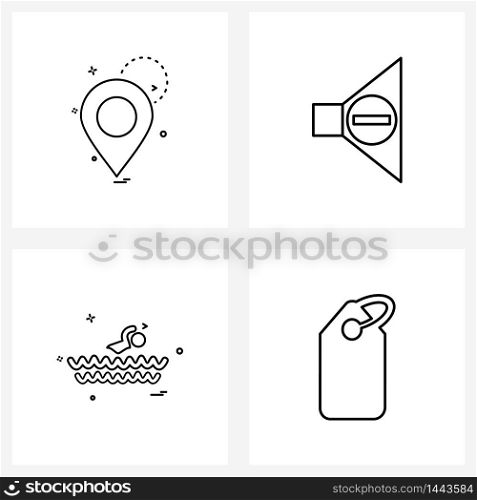 Set of 4 Simple Line Icons for Web and Print such as navigation, games, navigation , hardware, label Vector Illustration