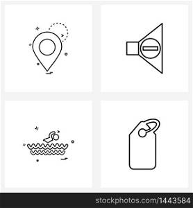 Set of 4 Simple Line Icons for Web and Print such as navigation, games, navigation , hardware, label Vector Illustration