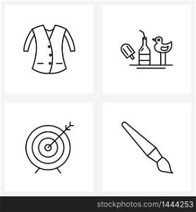 Set of 4 Simple Line Icons for Web and Print such as coat, center, dress, ice lolly, red Vector Illustration