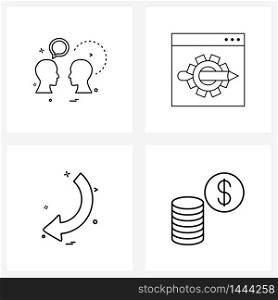 Set of 4 Simple Line Icons for Web and Print such as messages, direction, conversation, gear, down Vector Illustration