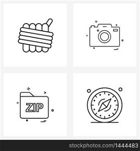 Set of 4 Simple Line Icons for Web and Print such as adventure, directory, rope camp, photo photograph, compass Vector Illustration