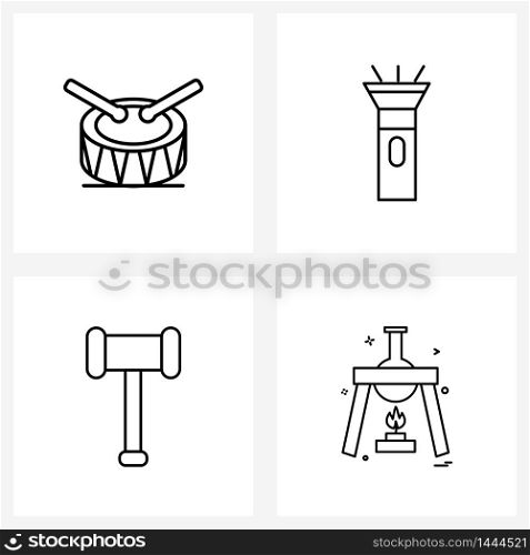 Set of 4 Simple Line Icons for Web and Print such as carnival, labour, drum, light, chemical Vector Illustration