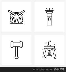 Set of 4 Simple Line Icons for Web and Print such as carnival, labour, drum, light, chemical Vector Illustration