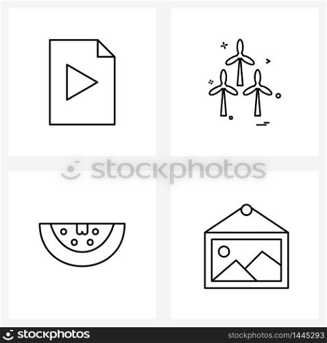 Set of 4 Simple Line Icons for Web and Print such as play button, beach, video, electricity, decoration Vector Illustration