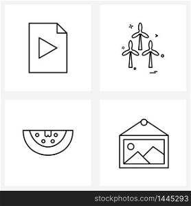 Set of 4 Simple Line Icons for Web and Print such as play button, beach, video, electricity, decoration Vector Illustration