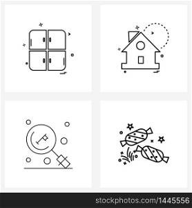 Set of 4 Simple Line Icons for Web and Print such as furniture, sweets, building, estate, treat Vector Illustration