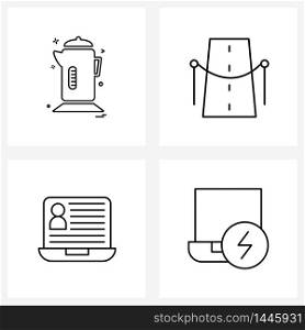 Set of 4 Simple Line Icons for Web and Print such as jug, user, hot drink, way, electric Vector Illustration
