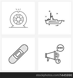 Set of 4 Simple Line Icons for Web and Print such as car, navy, tire, military, plaster Vector Illustration