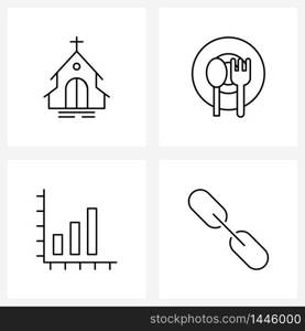 Set of 4 Simple Line Icons for Web and Print such as Christian, chart, food, fork, link Vector Illustration