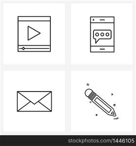 Set of 4 Simple Line Icons for Web and Print such as media, mail, file, message, notification Vector Illustration