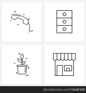 Set of 4 Simple Line Icons for Web and Print such as call, plant, call, furniture, ecommerce Vector Illustration