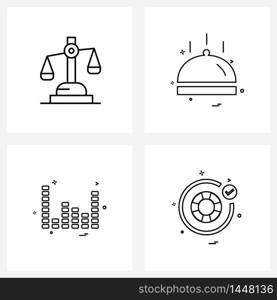 Set of 4 Simple Line Icons for Web and Print such as balance, graph, law, food , bar chart Vector Illustration