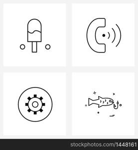 Set of 4 Simple Line Icons for Web and Print such as coffee, setting, ice, phone, fish Vector Illustration