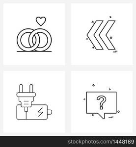 Set of 4 Simple Line Icons for Web and Print such as ring, battery, romantic, direction, charging Vector Illustration