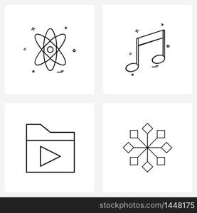 Set of 4 Simple Line Icons for Web and Print such as nuclear, play, science, sound, draw Vector Illustration