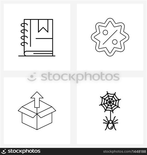 Set of 4 Simple Line Icons for Web and Print such as book, cargo, knowledge, new, parcel Vector Illustration