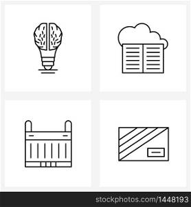 Set of 4 Simple Line Icons for Web and Print such as brain, delivery, light, literature, storage Vector Illustration