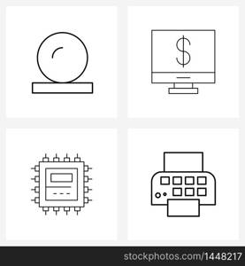 Set of 4 Simple Line Icons for Web and Print such as furniture, machine, computer, business, printer Vector Illustration