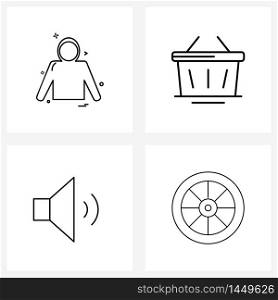 Set of 4 Simple Line Icons for Web and Print such as clothes, information, basket, speaker Vector Illustration