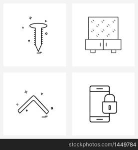 Set of 4 Simple Line Icons for Web and Print such as nail, direction, hardware, cupboard, up Vector Illustration