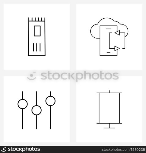 Set of 4 Simple Line Icons for Web and Print such as trimmer, controller, apps, mobile apps syncing, program Vector Illustration