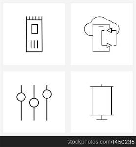 Set of 4 Simple Line Icons for Web and Print such as trimmer, controller, apps, mobile apps syncing, program Vector Illustration