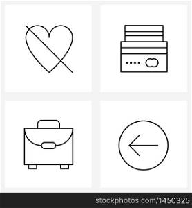 Set of 4 Simple Line Icons for Web and Print such as love, office, card, money, suitcase Vector Illustration