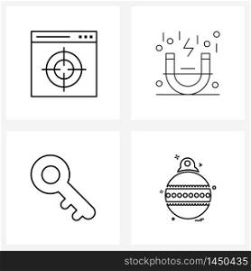 Set of 4 Simple Line Icons for Web and Print such as browser, key, webpage, seo, locked Vector Illustration