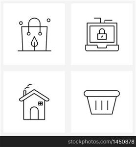 Set of 4 Simple Line Icons for Web and Print such as bag, house, paper bag, general data protection regulation, cart Vector Illustration